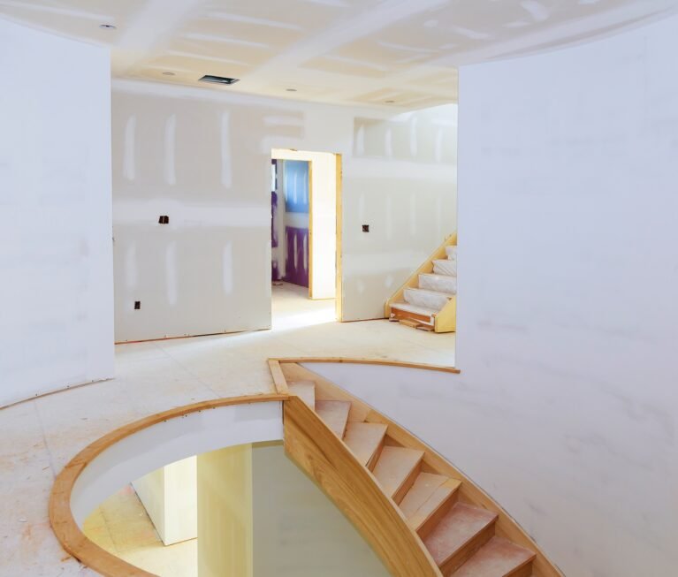 Construction building new home interior drywall of gypsum wall with joints at building site