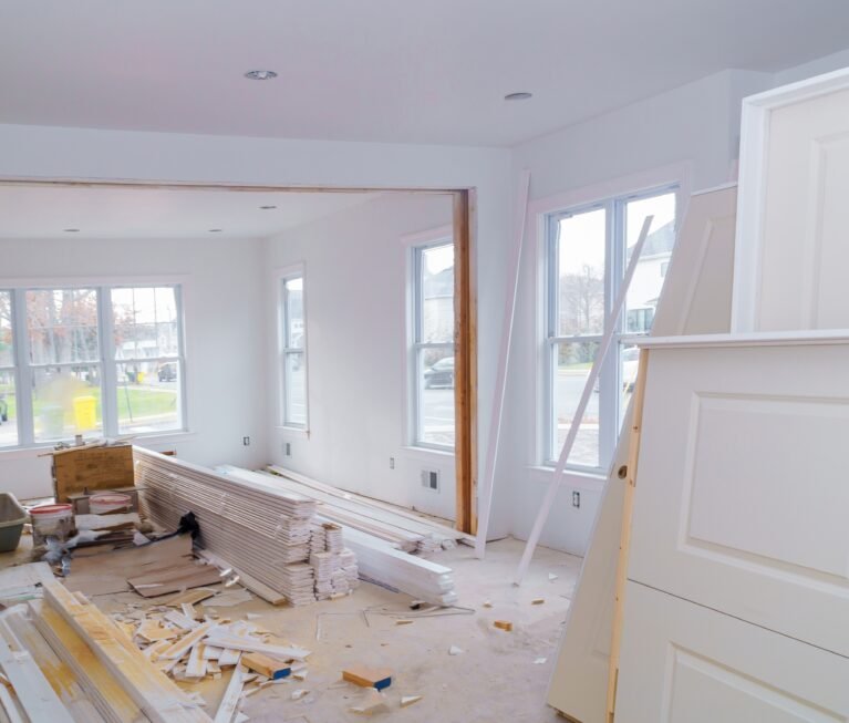 Construction material for under construction, remodeling and renovation from room white door and molding
